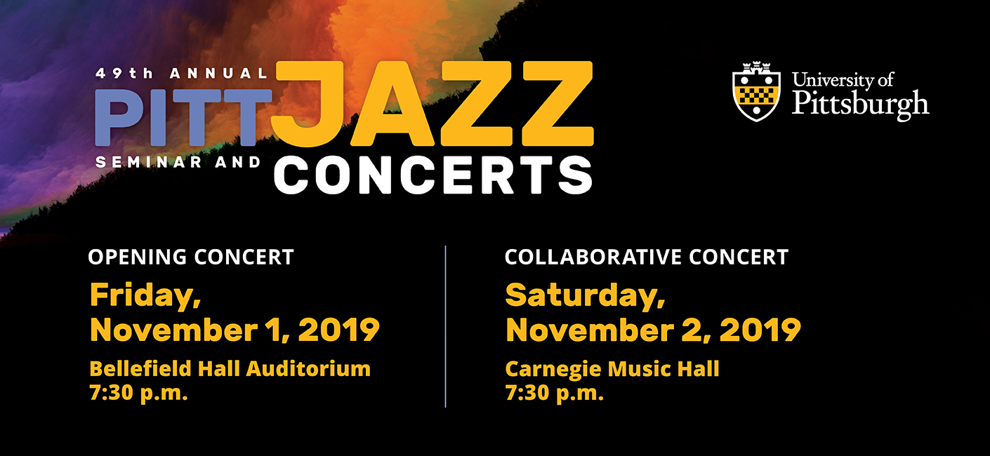 An announcement for the 49th Annual Pitt Jazz Seminar and Concerts. 