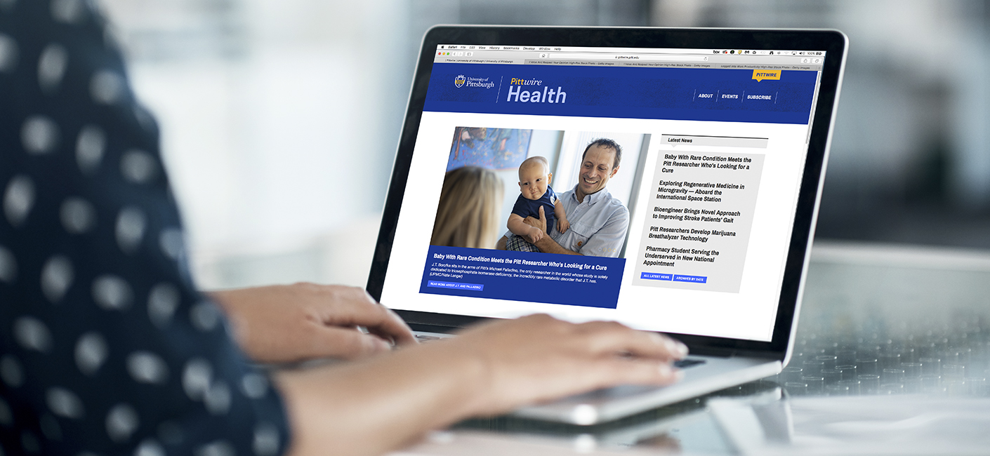 Close-up of a laptop screen and Pittwire Health homepage